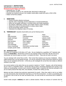 Bacterial Growth Media & Culture Microbiology Lab 4 INSTRUCTIONS