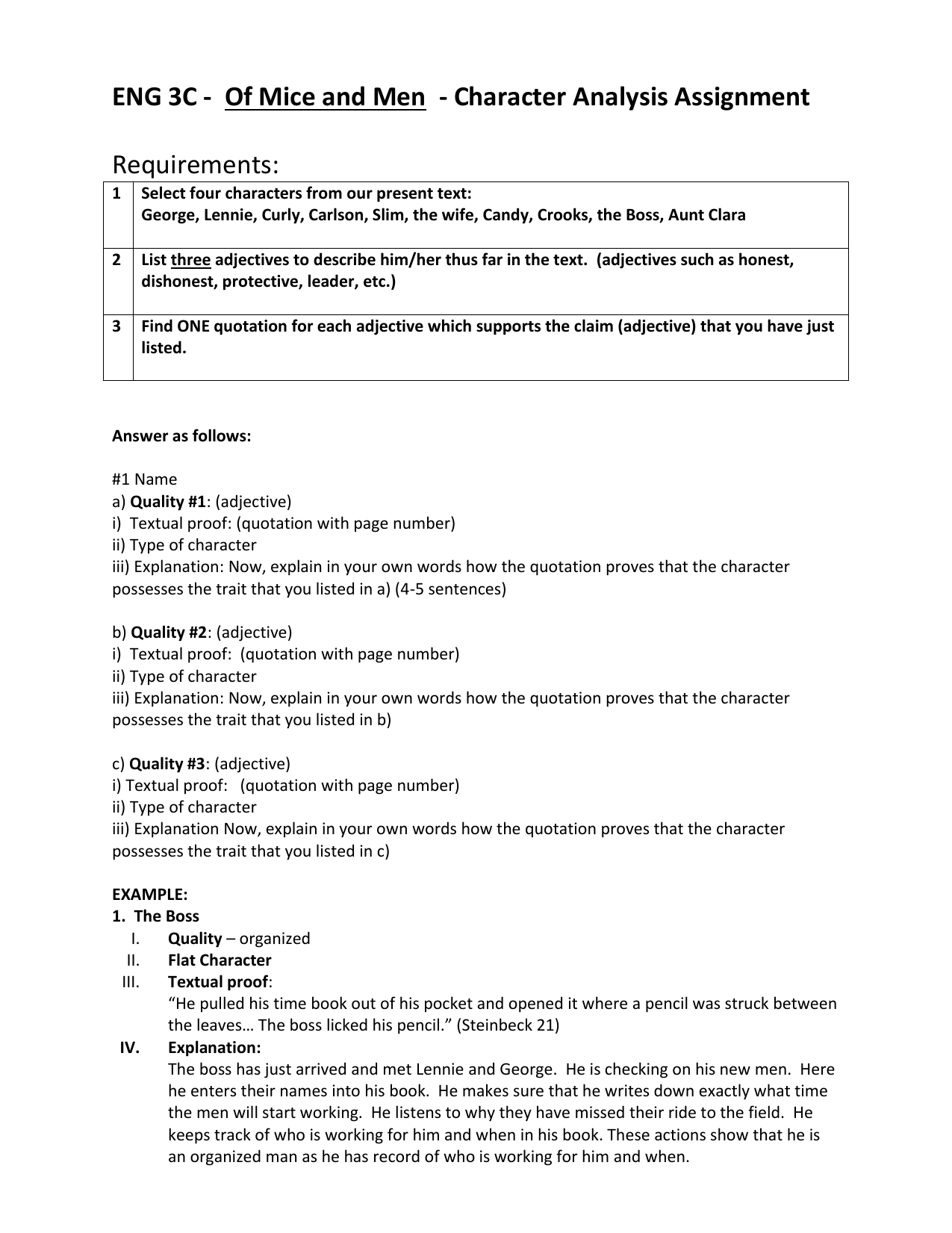 Of Mice And Men Character Chart Worksheet