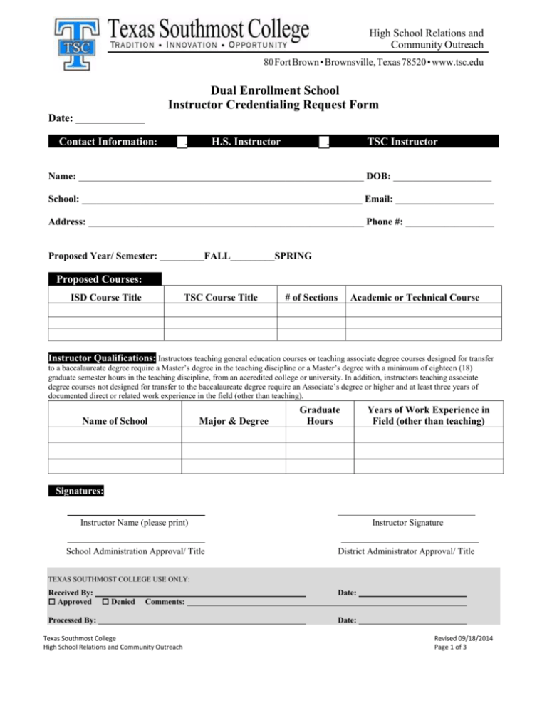 Instructor Credentialing Request Form