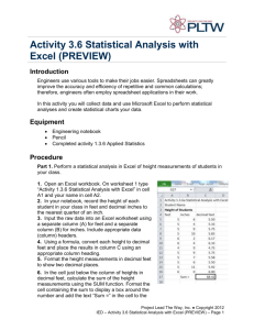 Activity 3.6 Statistical Analysis with Excel (PREVIEW) Introduction