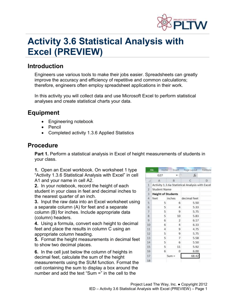 pltw what is the advantage of using excel for data analysis