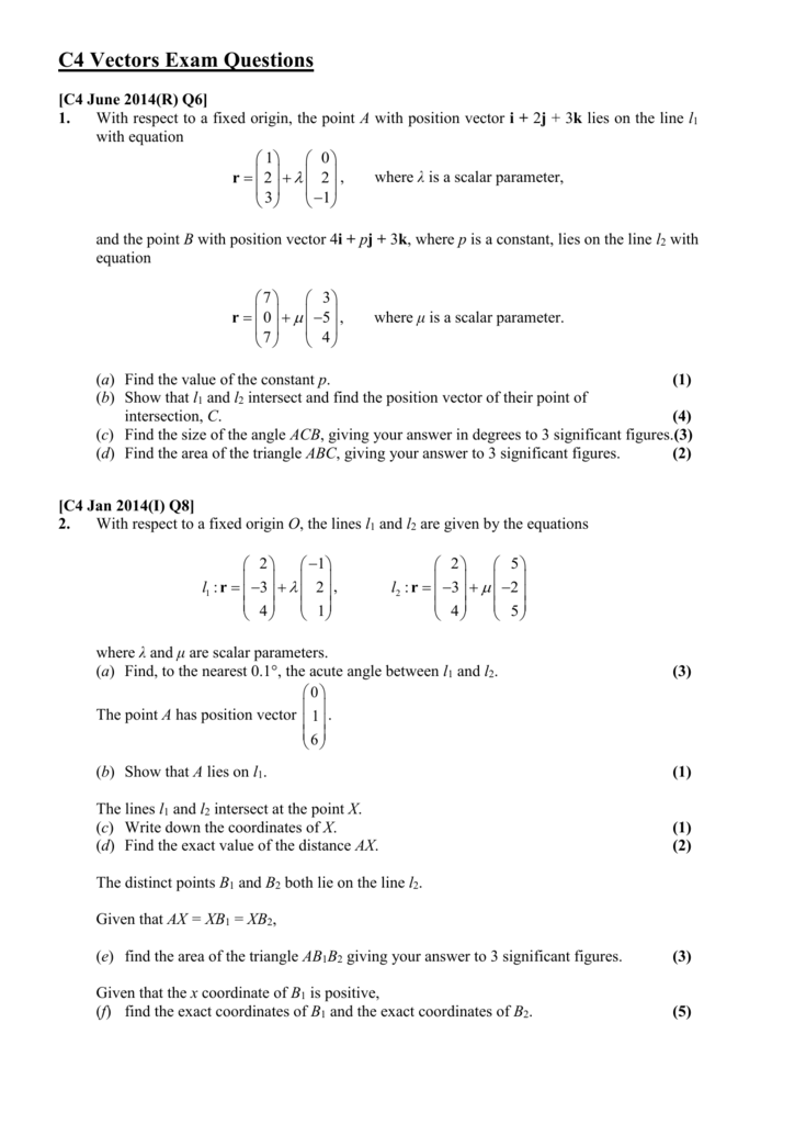 Vectors Worksheet With Answers