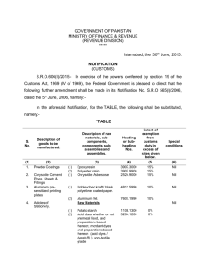 GOVERNMENT OF PAKISTAN MINISTRY OF FINANCE