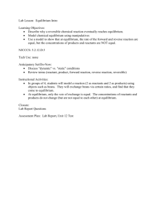 Lab Lesson: Equilibrium Intro Learning Objectives: Describe why a