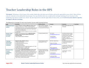 Principals: Following is a list of some of the teacher leadership roles