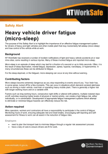 Safety alert - Heavy vehicle driver fatigue (micro-sleep)