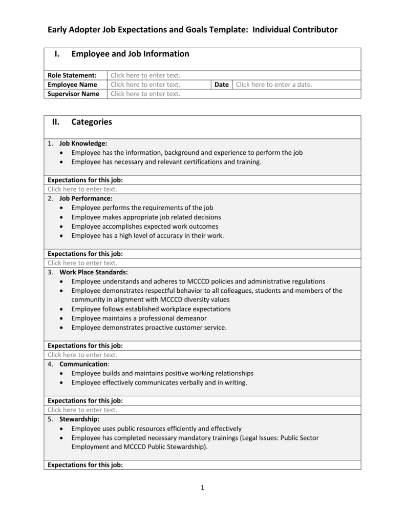Job Expectations Template PDF Template