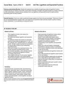 Algebra 2: Logarithmic & Exponential Functions Unit Plan