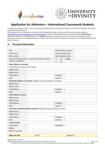 Application for Admission – International Coursework Students