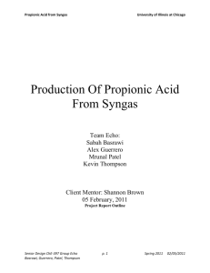 Synthesis of Propionic Acid from Syngas