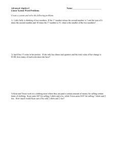 Linear System Word Problems - River Dell Regional School District