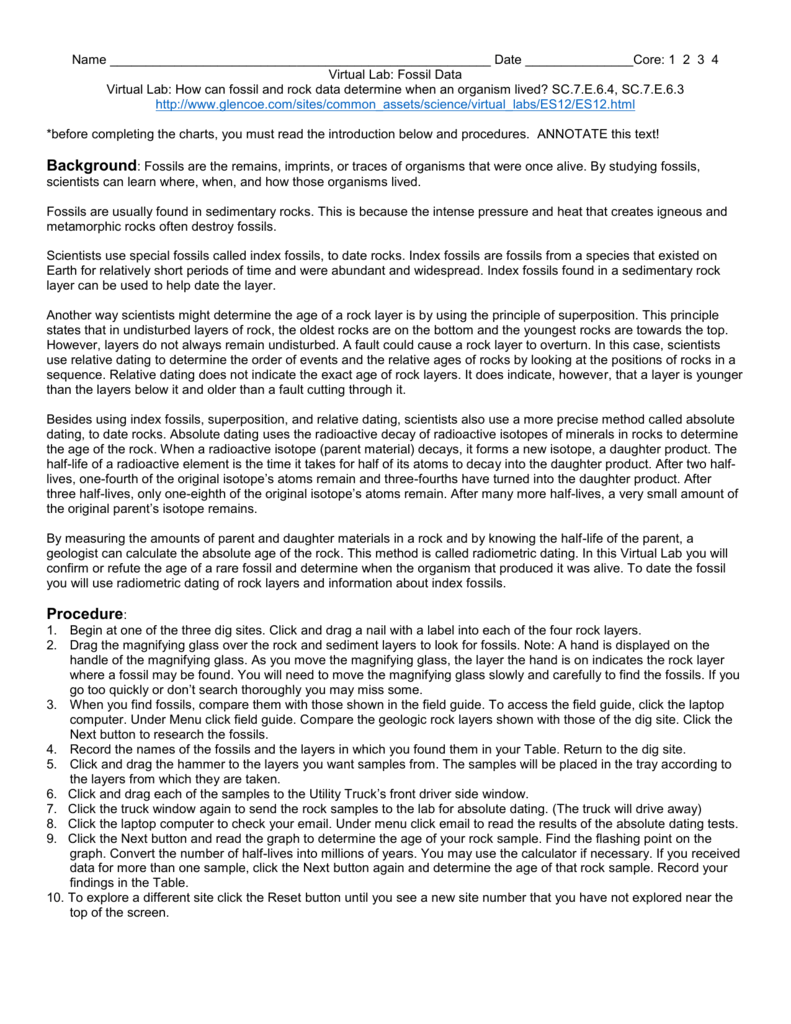 Earth Science Lab Relative Dating 2 Answer Key - The Earth Images