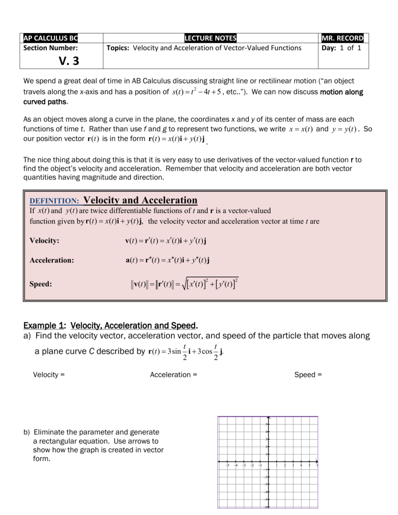 V 3 Velocity And Acceleration Of Vector