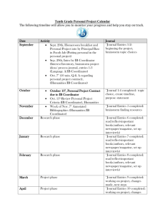 Tenth Grade Personal Project Calendar