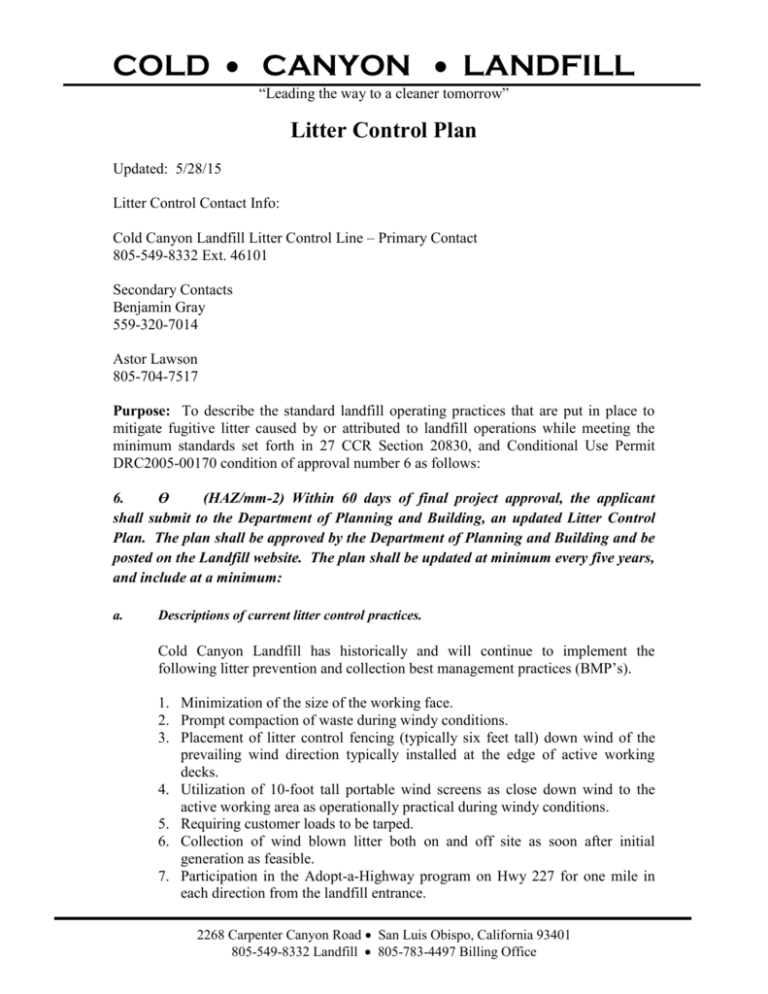 Litter Control Plan - Cold Canyon Landfill