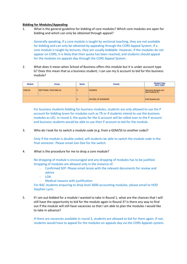 Cors Faq Nus