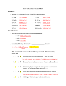 Mole Calculations Review Sheet