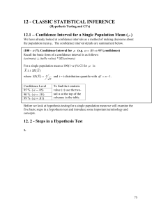 Statistical Inference for Population Means and Proportion