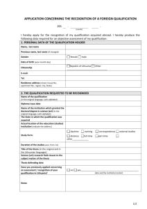 application concerning the recognition of a foreign qualification
