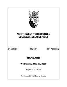 hn090527 - Legislative Assembly of The Northwest Territories