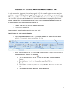 Directions for one-way ANOVA in Microsoft Excel 2007