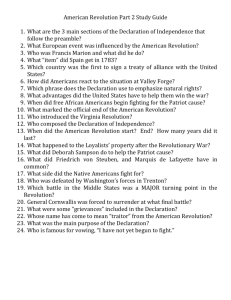 American Revolution Part 2 Study Guide What are the 3 main