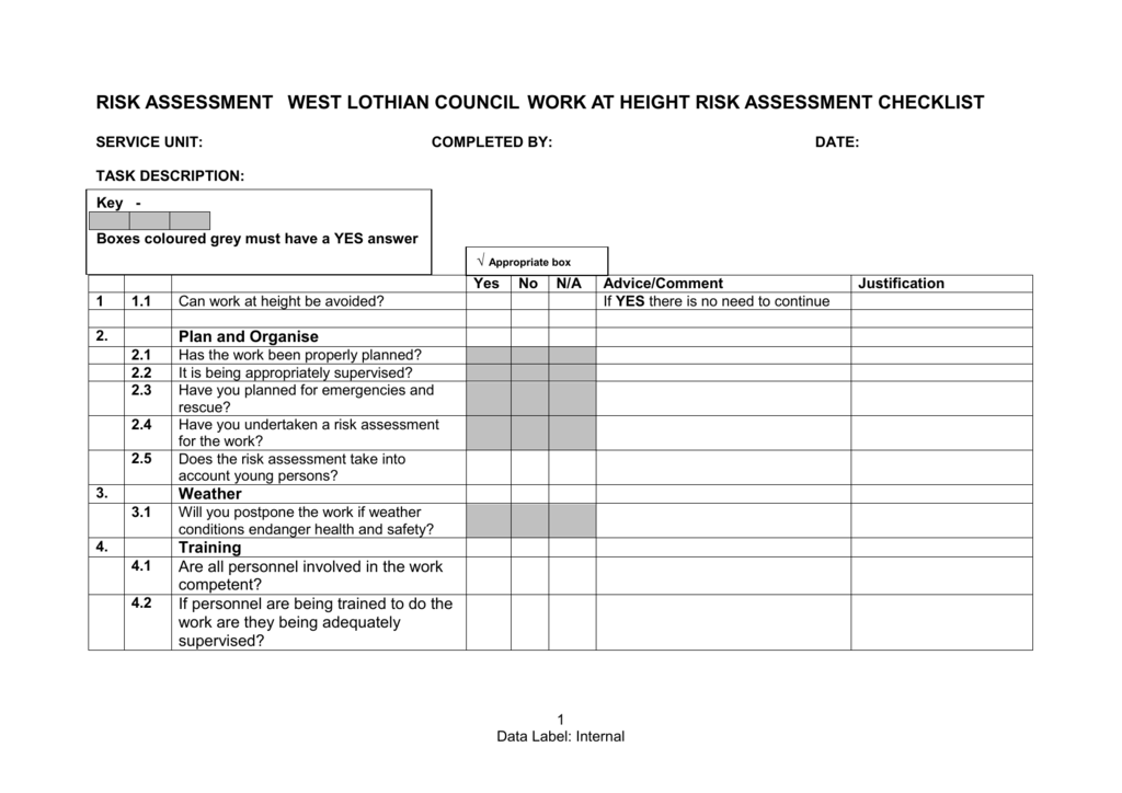 Working At Heights Risk Assessment Template Free To Use And Download ...