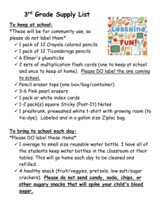 3 rd Grade Supply List To keep at school
