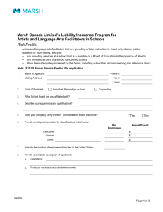 Marsh Canada Limited`s Liability Insurance Program for Artists and