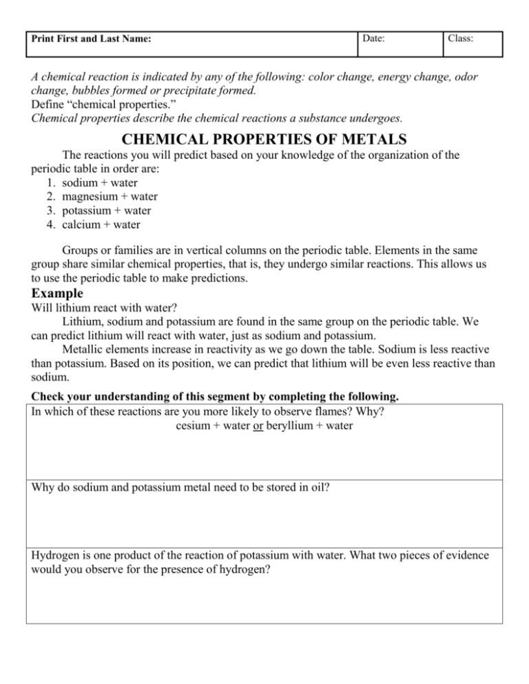 Potassium, Definition, Properties, & Reactions