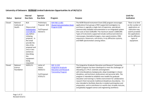 University of Delaware: Archived Limited Submission Opportunities