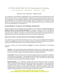 notice of privacy practices - Cynthia Shaw MSW LICSW Therapist