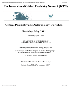 Critical Psychiatry & Anthro Wrkshp - Anthropology