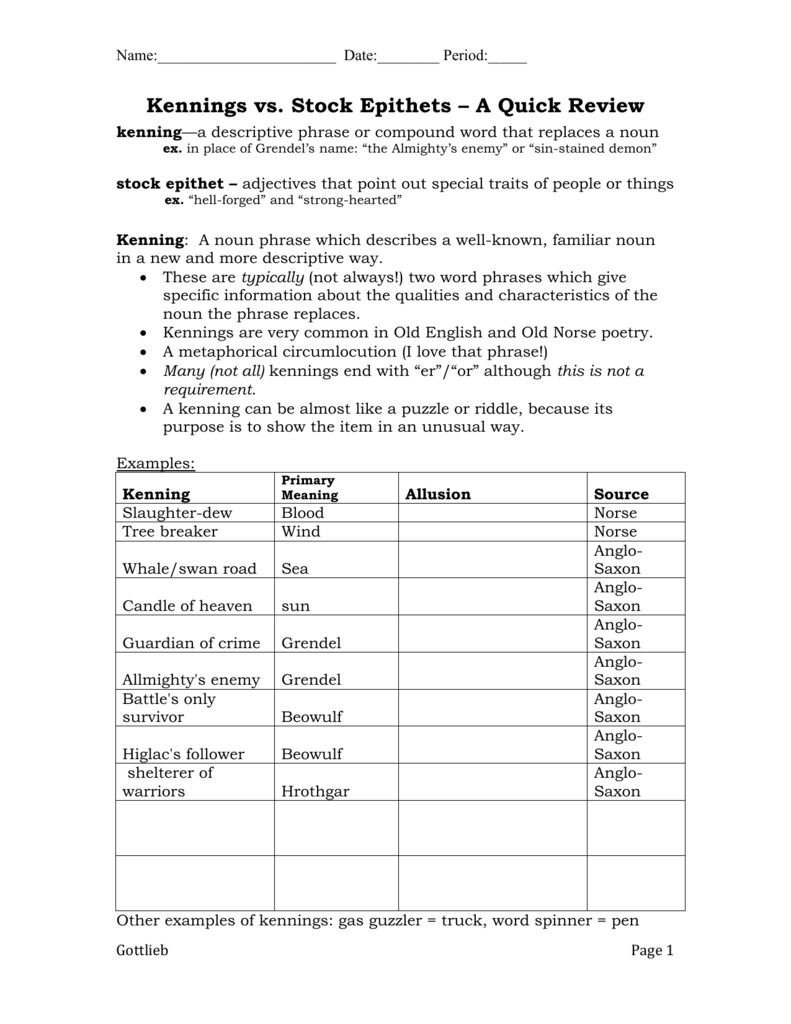 Alliteration Examples In Beowulf With Line Numbers