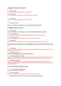 1) Aggregate demand will increase if: a) Savings rise Incorrect