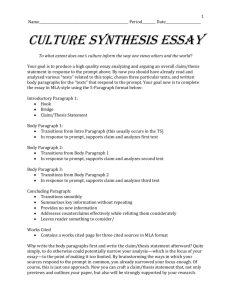 Culture Synthesis Essay Packet 1