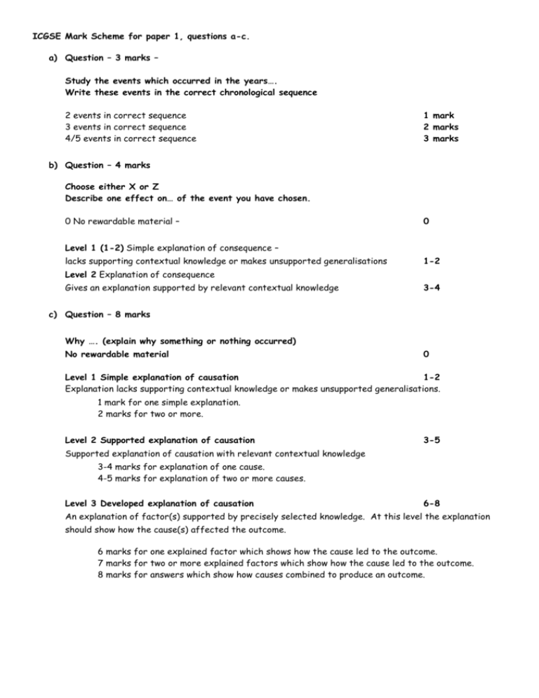 ICGSE Mark Scheme for paper 1