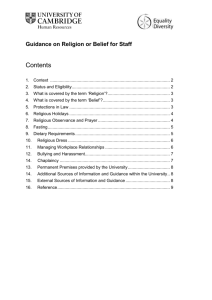 Guidance on Religion or Belief for Staff