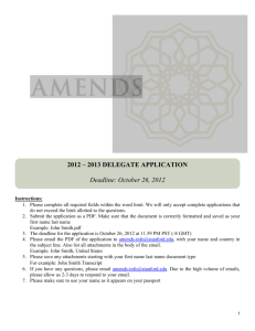2013 DELEGATE APPLICATION Deadline: October 26, 2012