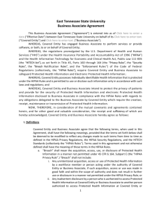 East Tennessee State University Business Associate Agreement