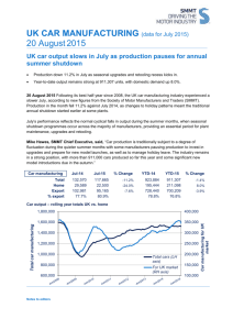 UK CAR MANUFACTURING (data for July 2015)