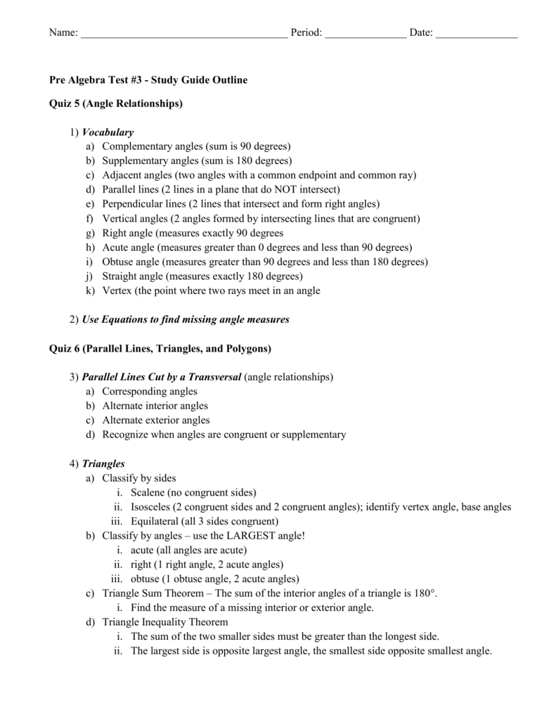 Test 3 Study Guide Outline