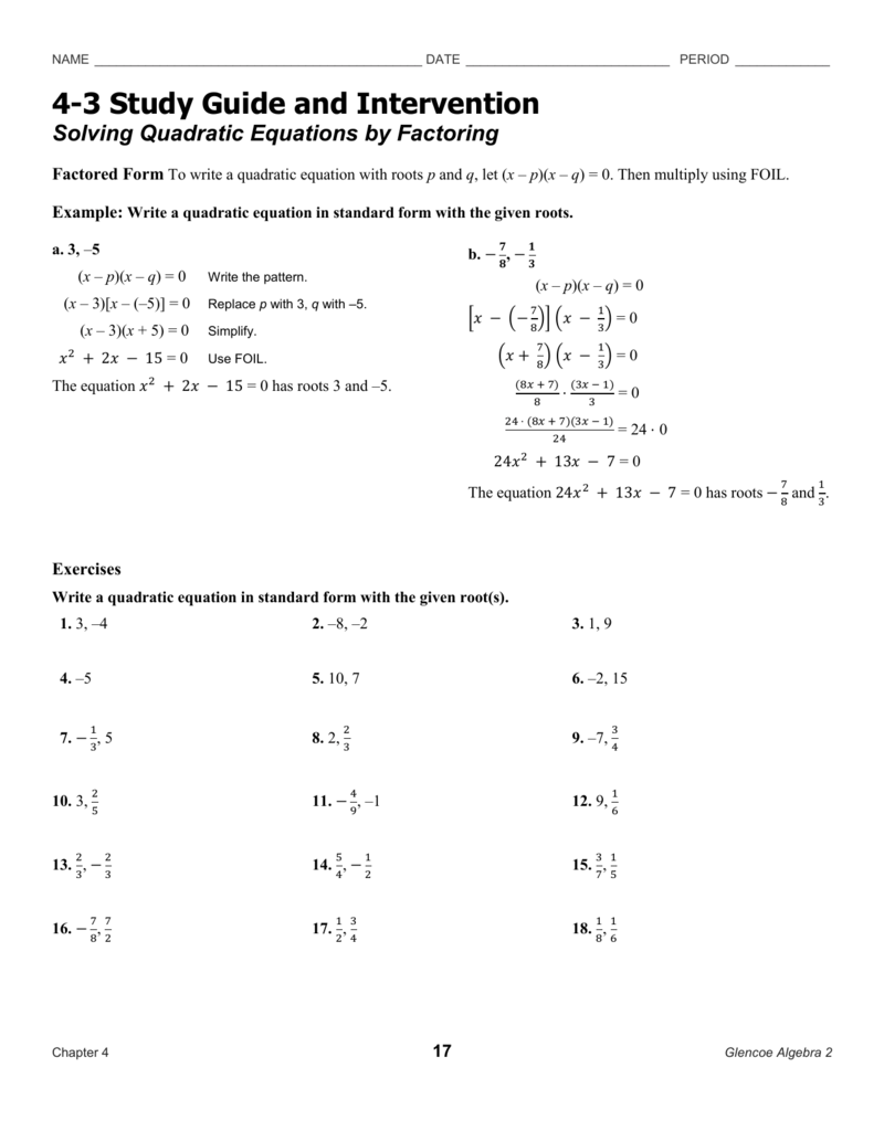 solving quadratic equations by factoring