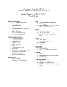 Student Supply List for 2013-2014 Tenth Grade