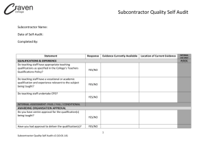 Subcontractor Quality Self Audit Subcontractor Name: Date of Self