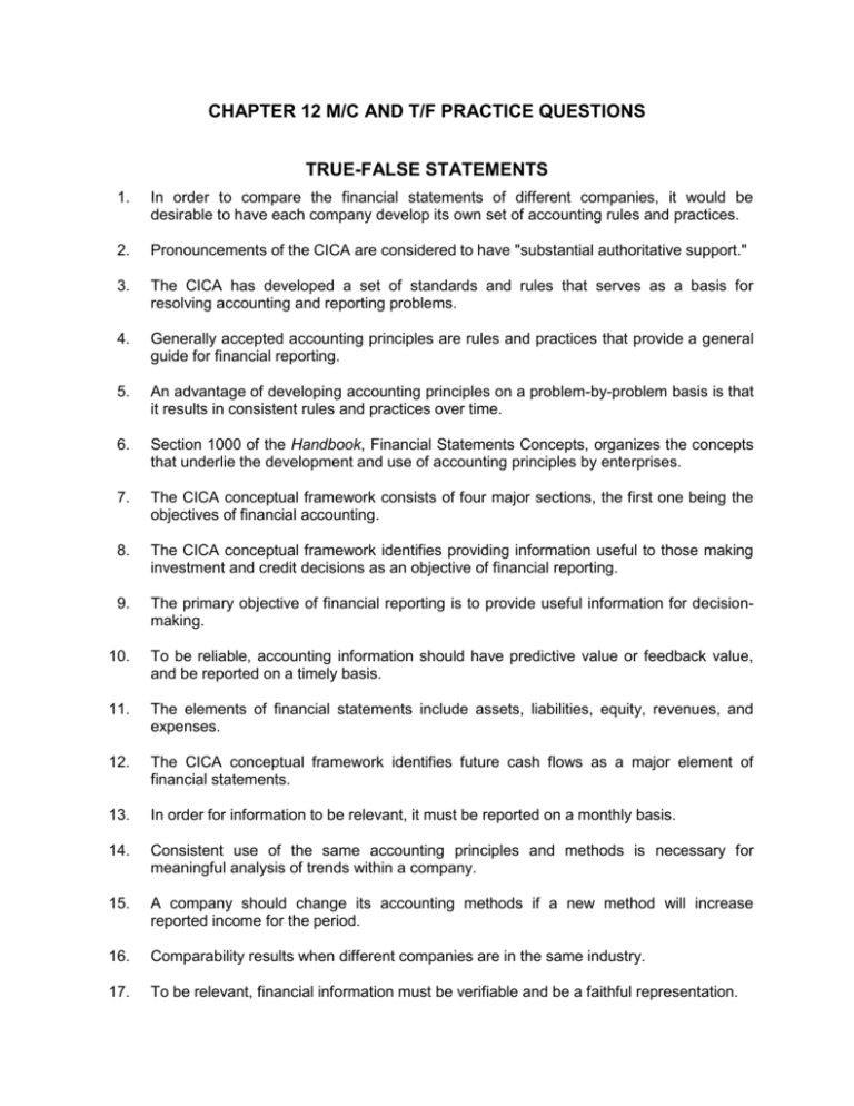 Chapter 12 Practice Questions