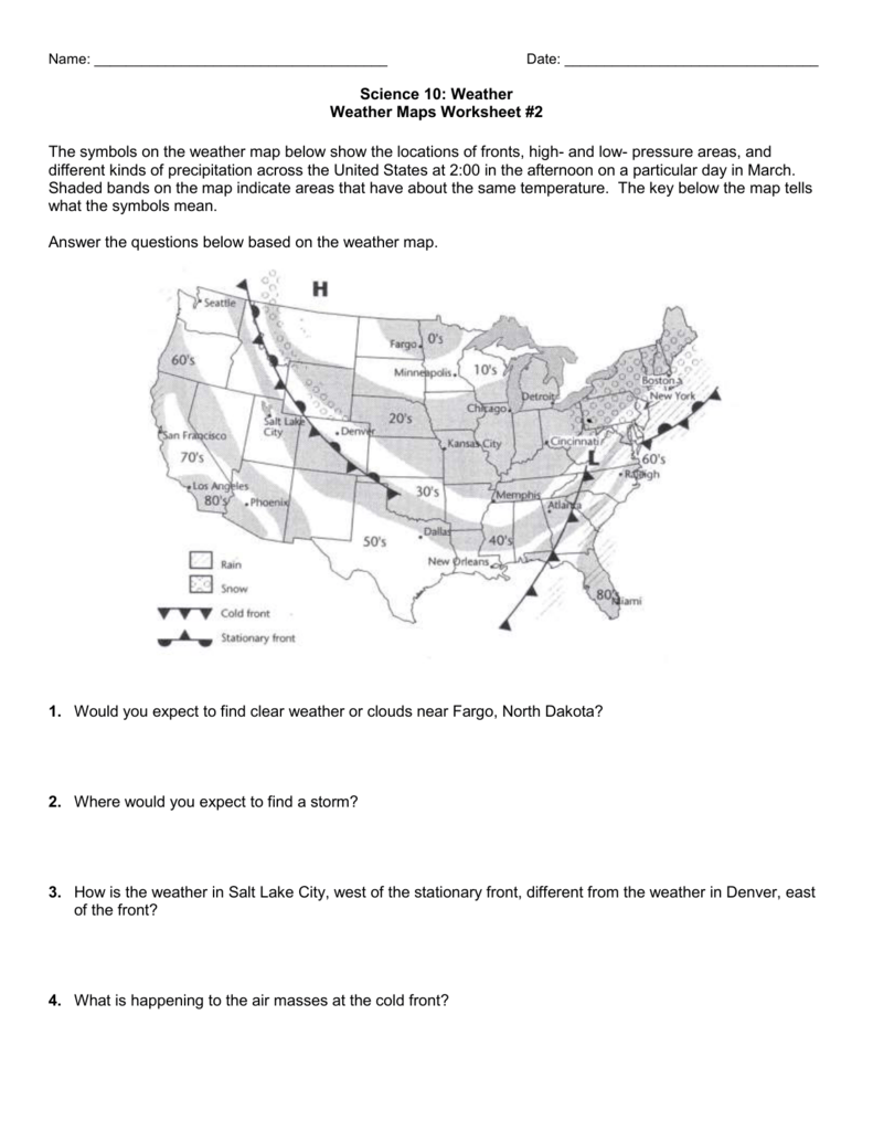 Reading A Weather Map Worksheet Pdf 29. Weather Map Worksheet #2