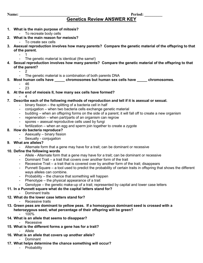  Genetics Review ANSWER KEY