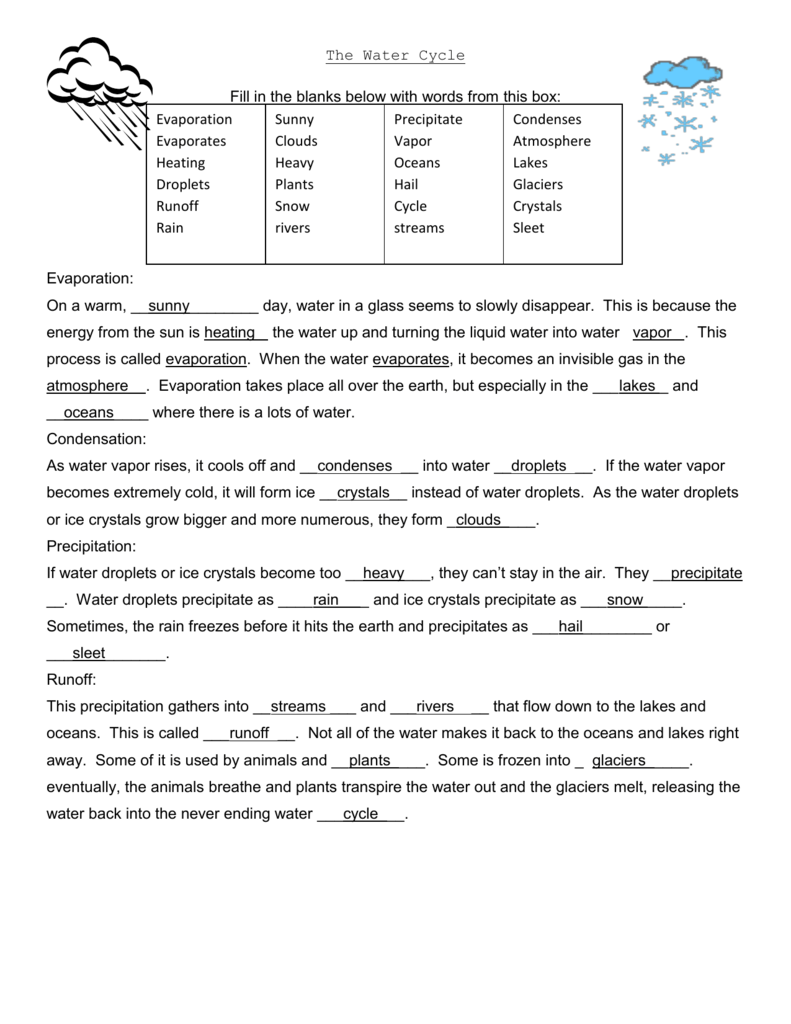 Water Cycle Notes Within Water Cycle Worksheet Answer Key