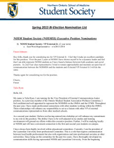 Spring 2015 Bi-Election Nomination List NOSM Student Society